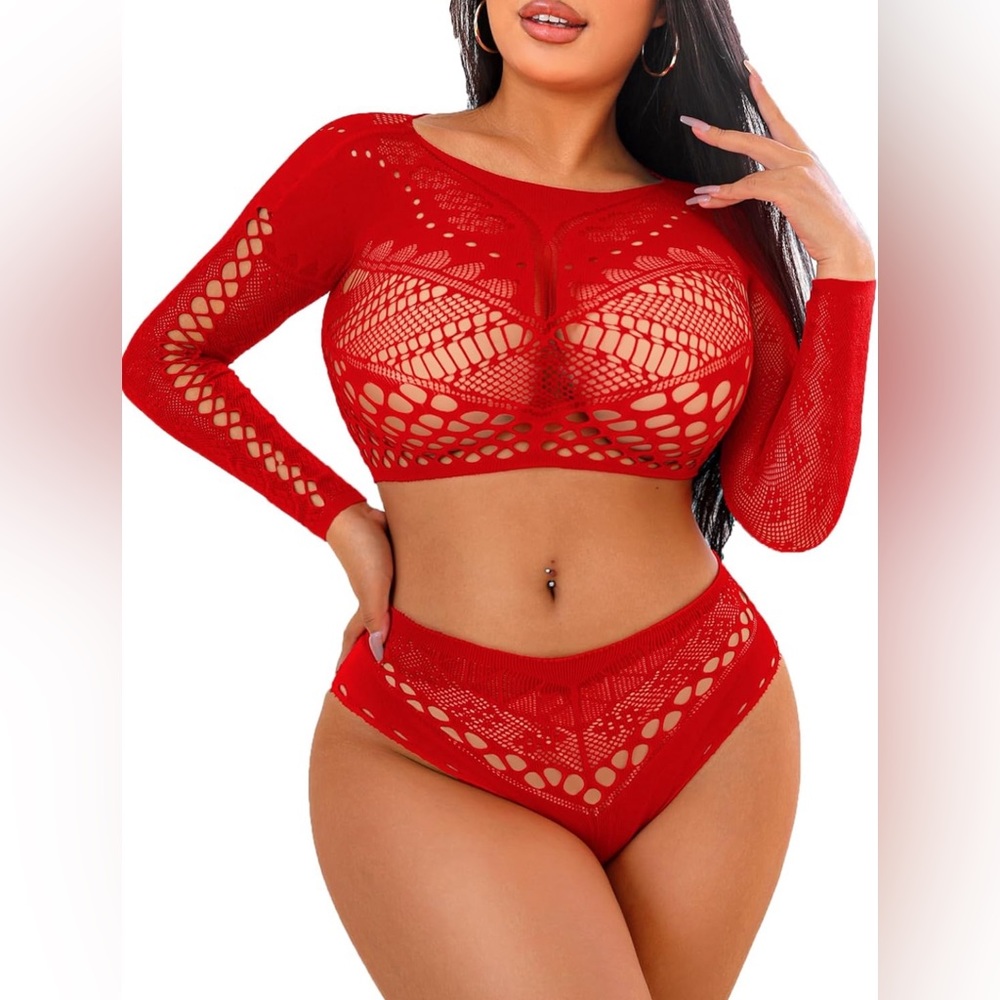 Women's Fishnet Lingerie Sexy Two Piece Set Stripper Outfit